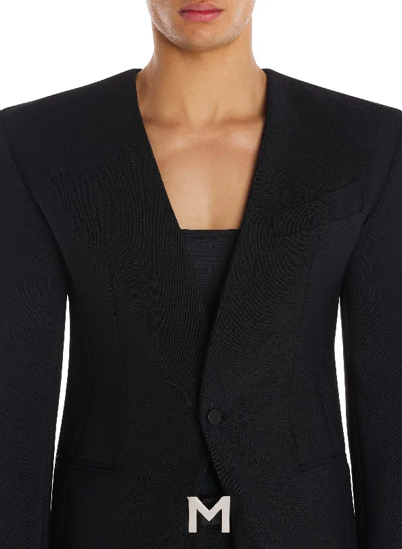 black collarless jacket black collarless jacket